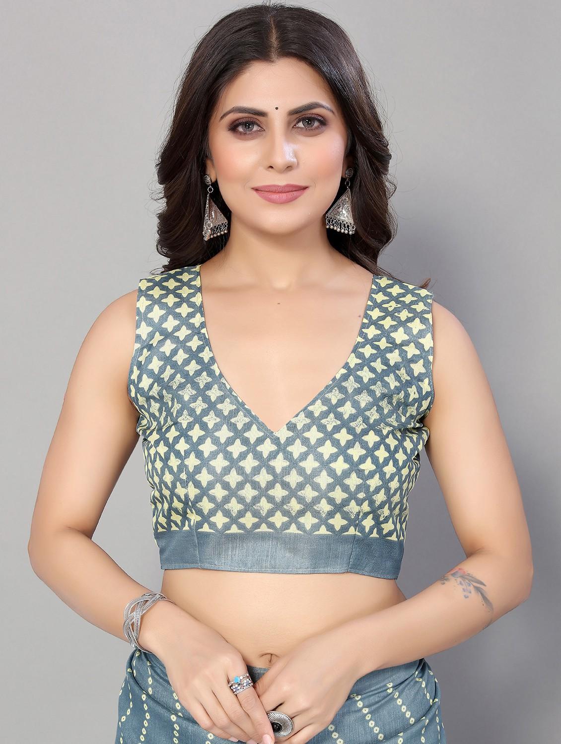 women's bandhani grey colored saree with blouse - 18790234 - Standard Image - 2
