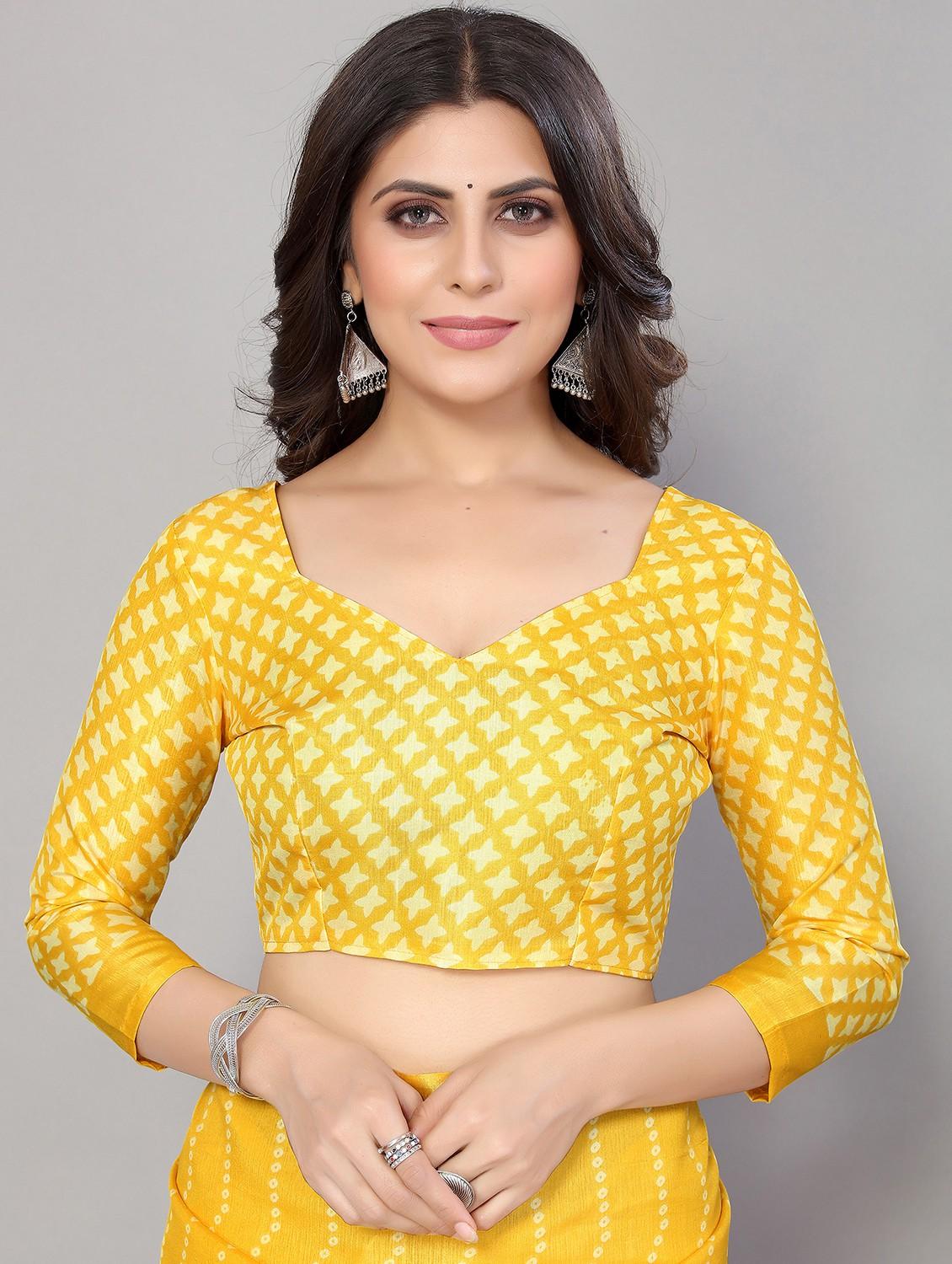 yellow bandhani print saree with blouse - 18790237 - Standard Image - 2
