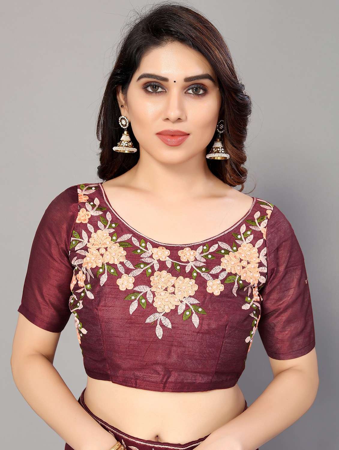 solid with bordered saree with blouse - 18790239 -  Standard Image - 2