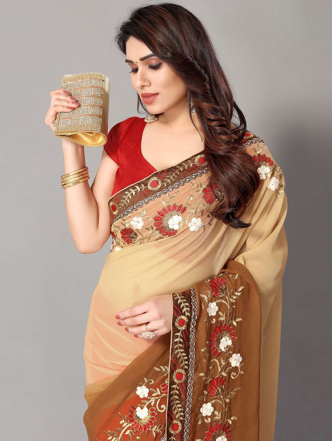 multi colored georgette embroidered saree with blouse - 18790245 -  Standard Image - 2