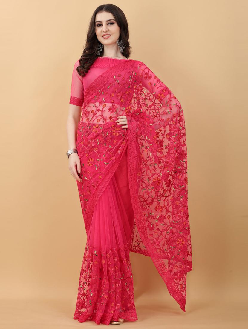 pink floral embroidered saree with blouse - 18790299 -  Zoom Image - 0