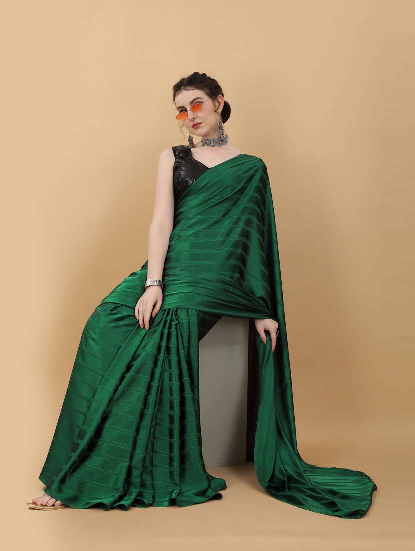 bottle green plain saree with blouse - 18790303 - Standard Image - 2