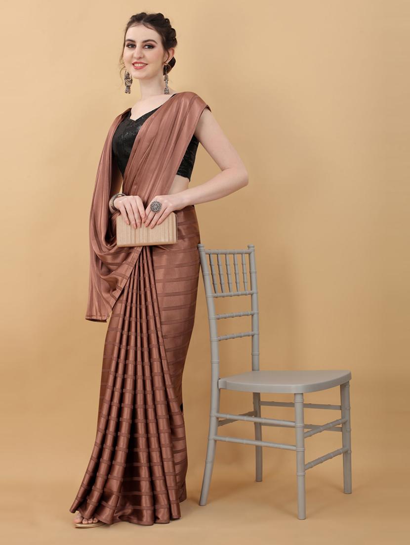 brown plain saree with blouse - 18790306 - Standard Image - 2