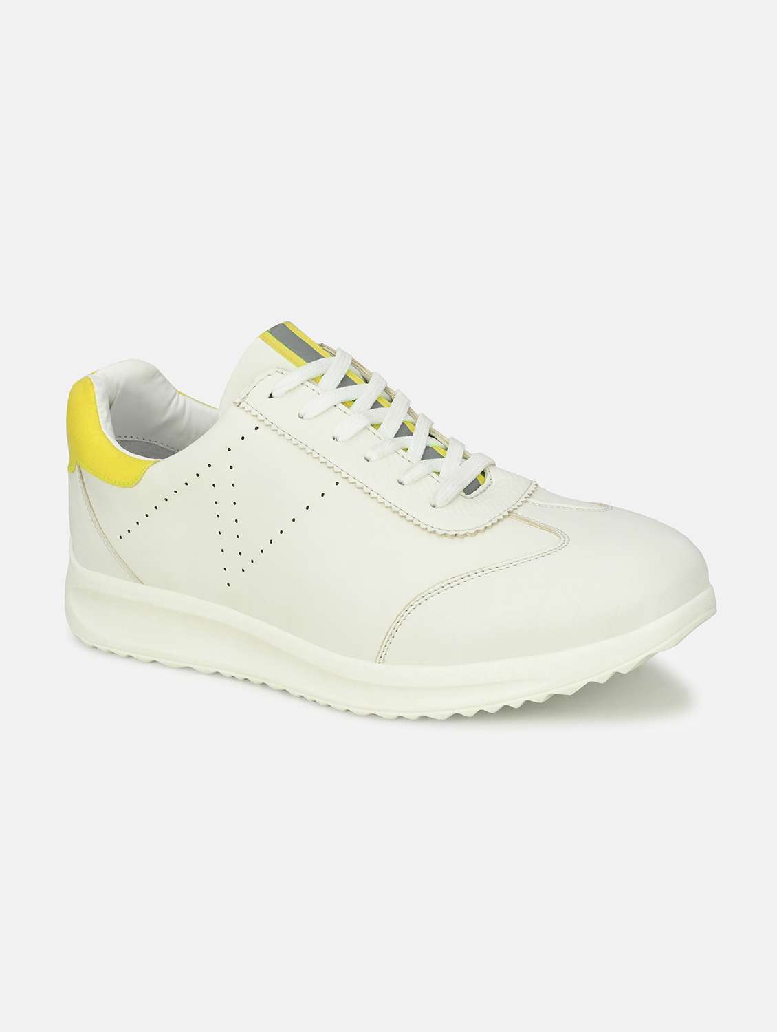 white synthetic lace up sneakers