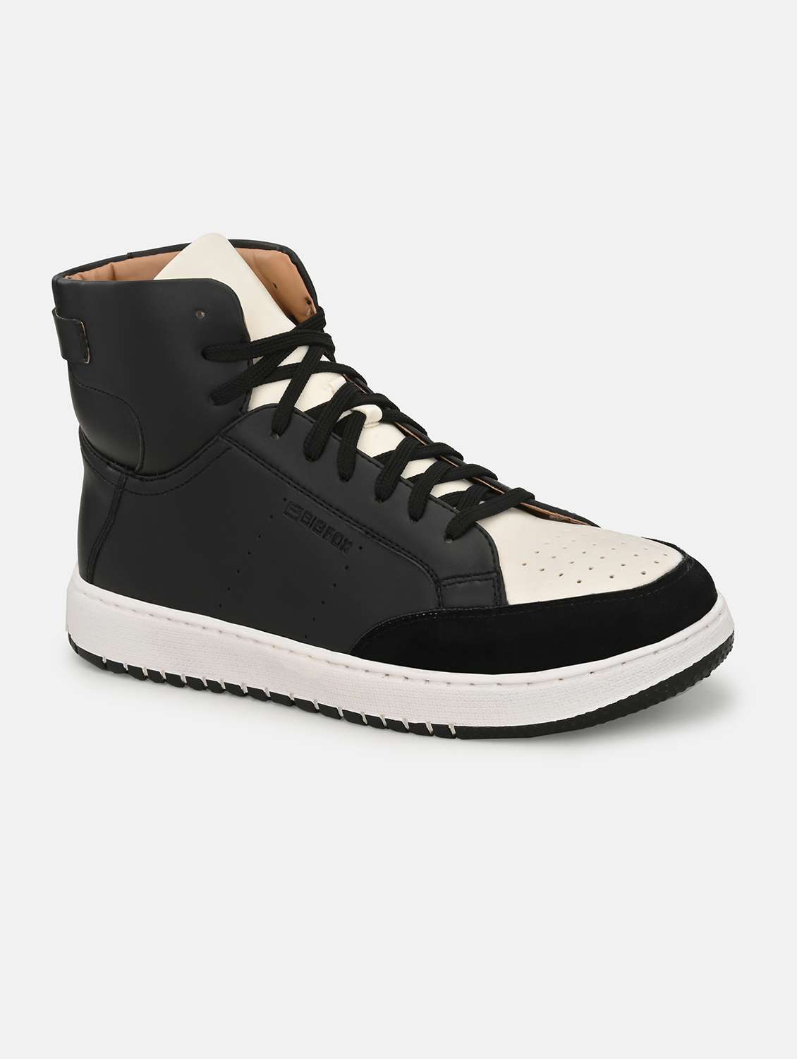 black synthetic lace up sneakers