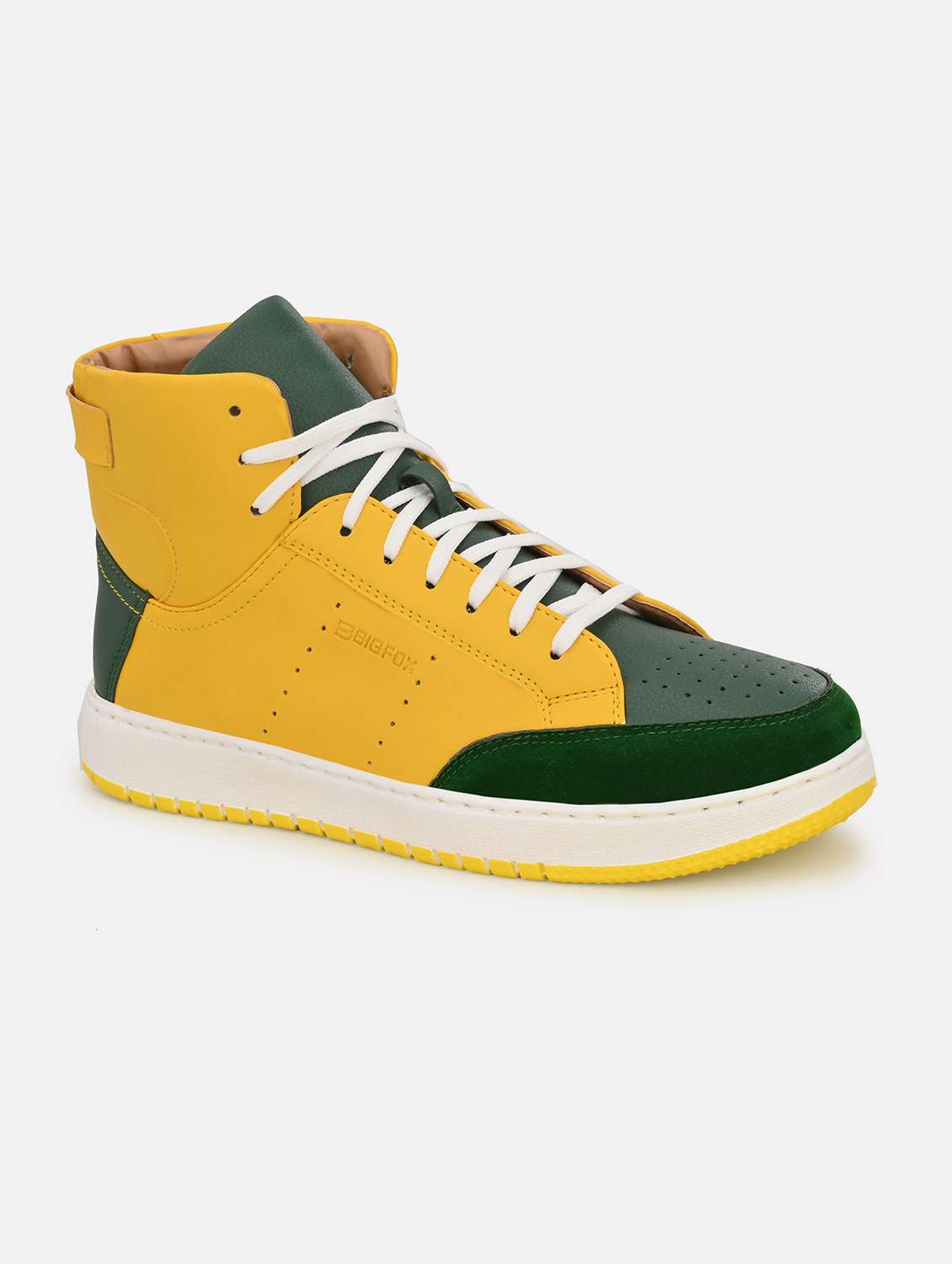 yellow synthetic lace up sneakers