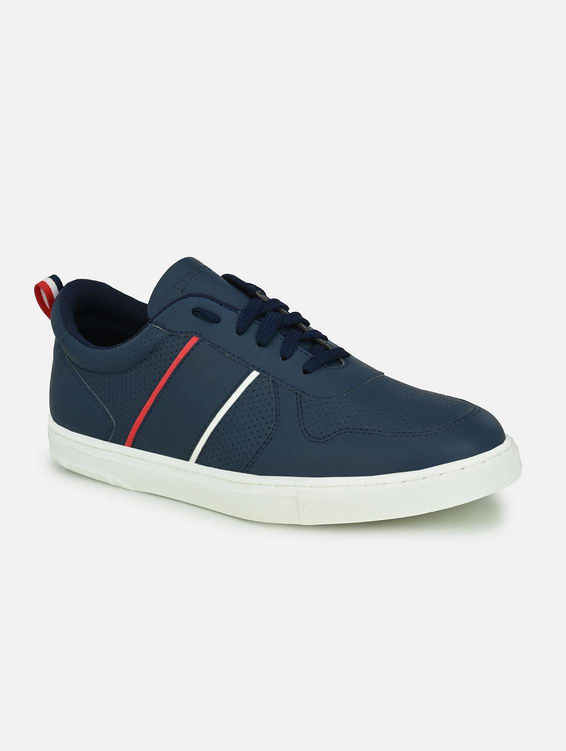 blue synthetic lace up sneakers