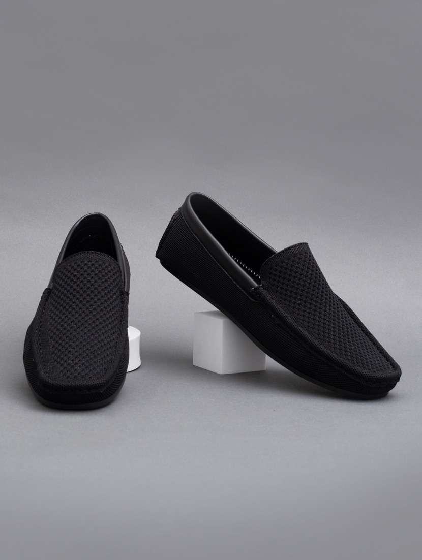 black mesh & synthetic slip on loafers
