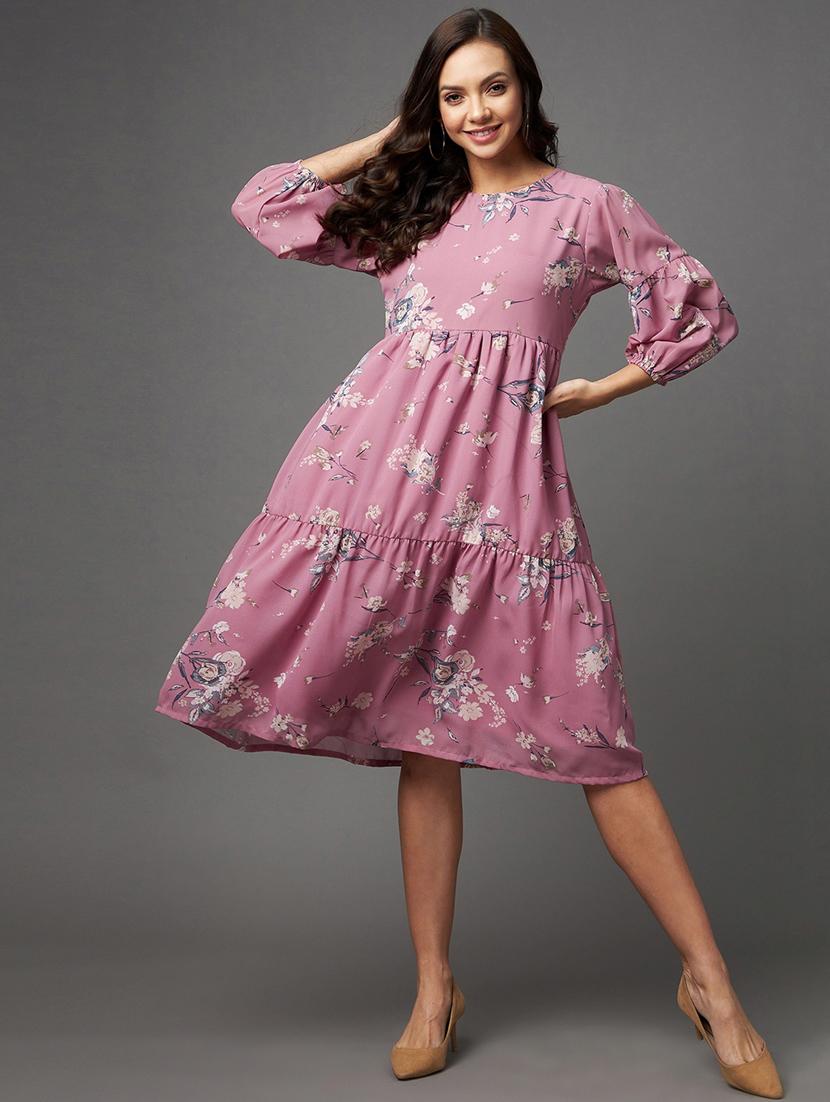 pink georgette tiered ethnic dress - 18801029 - Zoom Image - 0