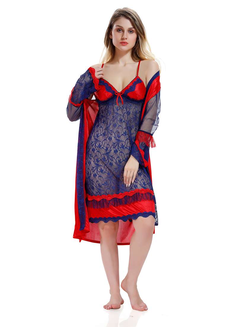 solid sleepwear robe with babydoll set 