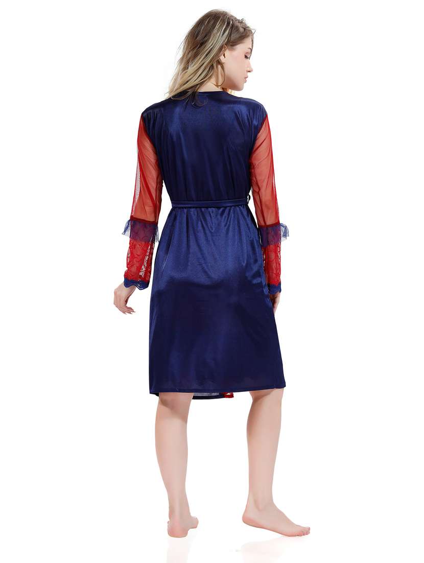 solid sleepwear robe with babydoll set - 18801282 - Standard Image - 2