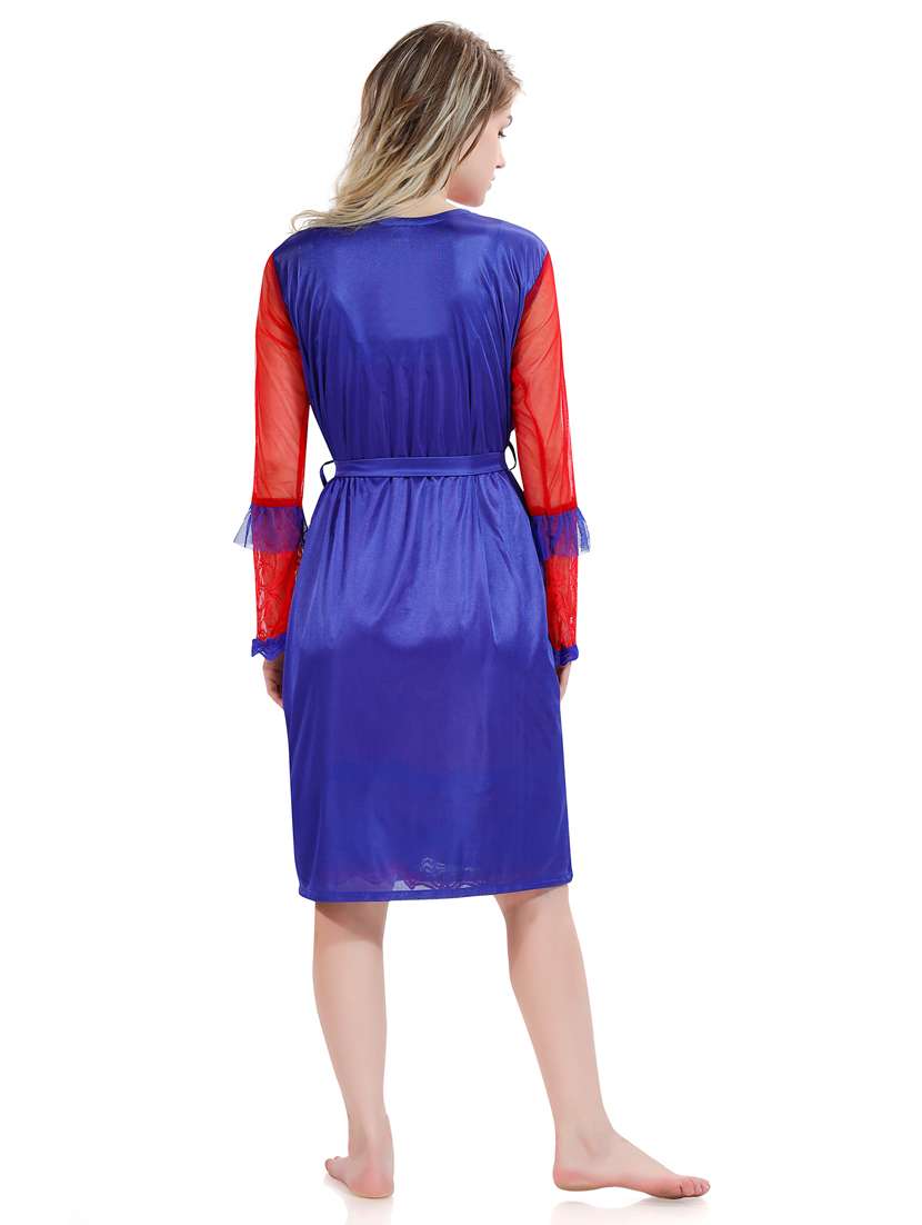 multi colored solid sleepwear robe with babydoll set - 18801283 - Standard Image - 2