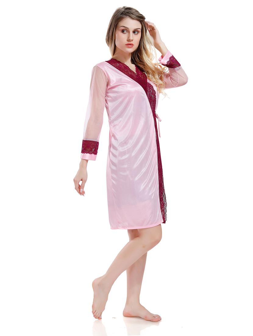 solid sleepwear robe with babydoll set - 18801284 - Standard Image - 2