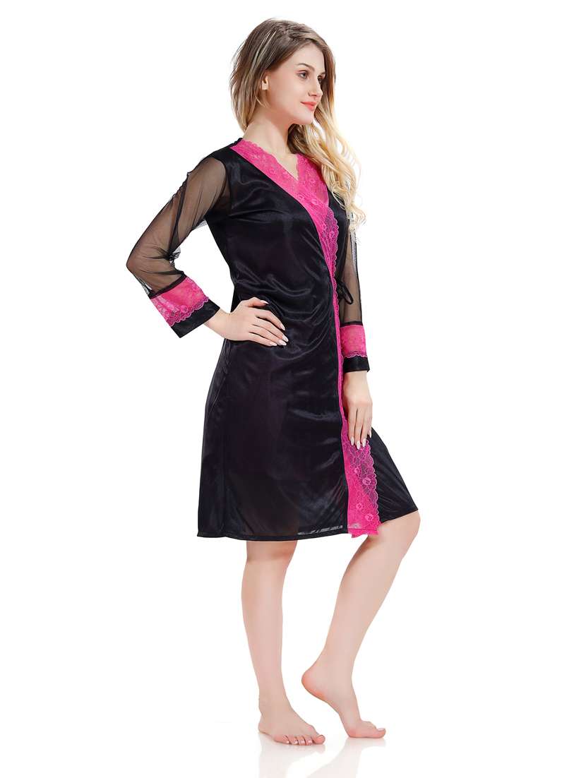 solid sleepwear robe with babydoll set - 18801285 - Standard Image - 2