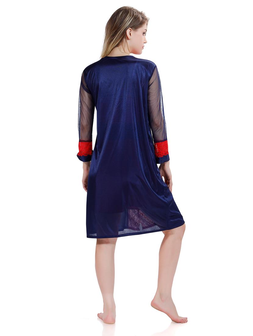 multi colored solid sleepwear robe with babydoll set - 18801287 - Standard Image - 2