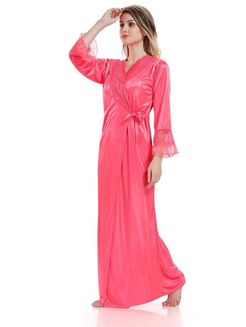 pink solid sleepwear robe with nighty set - 18801295 - Standard Image - 2