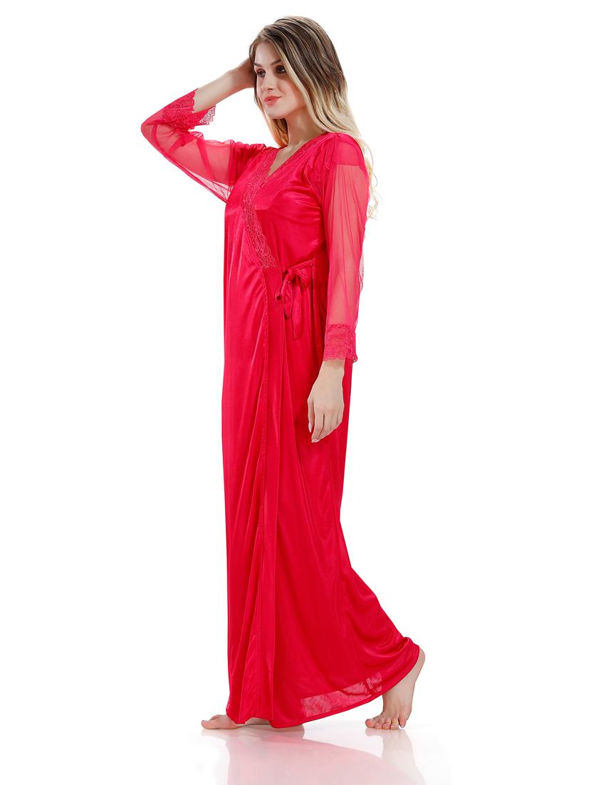 pink solid sleepwear robe with nighty set - 18801297 - Standard Image - 2