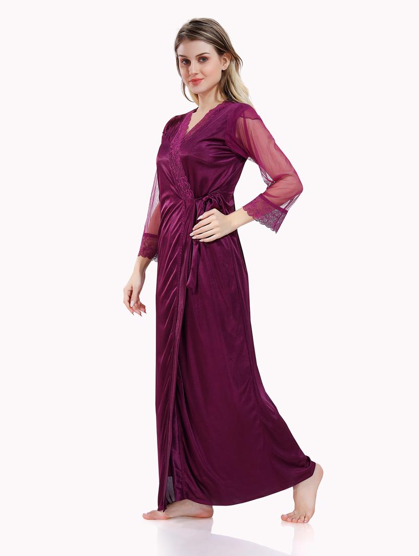 purple solid sleepwear robe with nighty set - 18801299 - Standard Image - 2