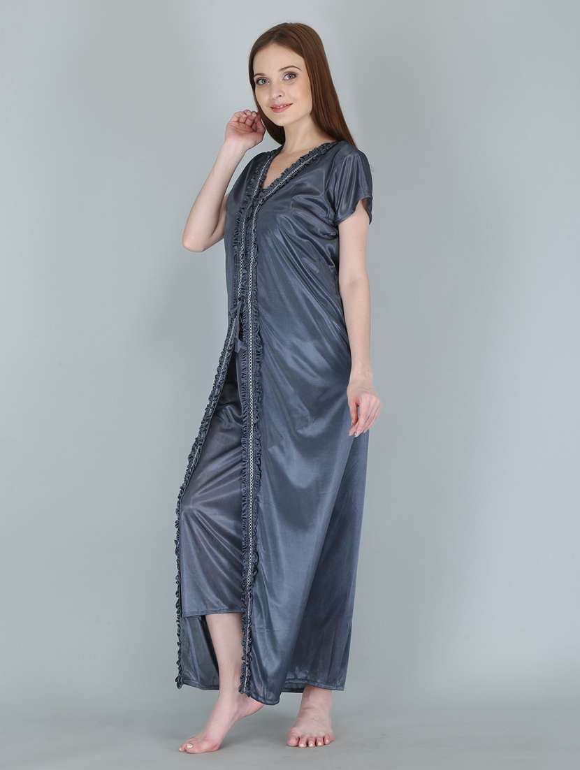 grey solid sleepwear robe set - 18801320 - Standard Image - 2