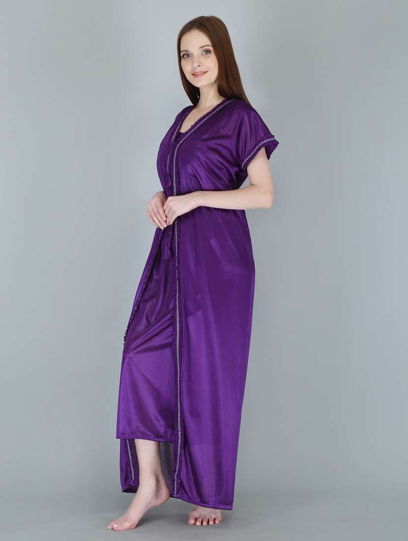 purple solid sleepwear robe with nighty set  - 18801321 -  Standard Image - 2