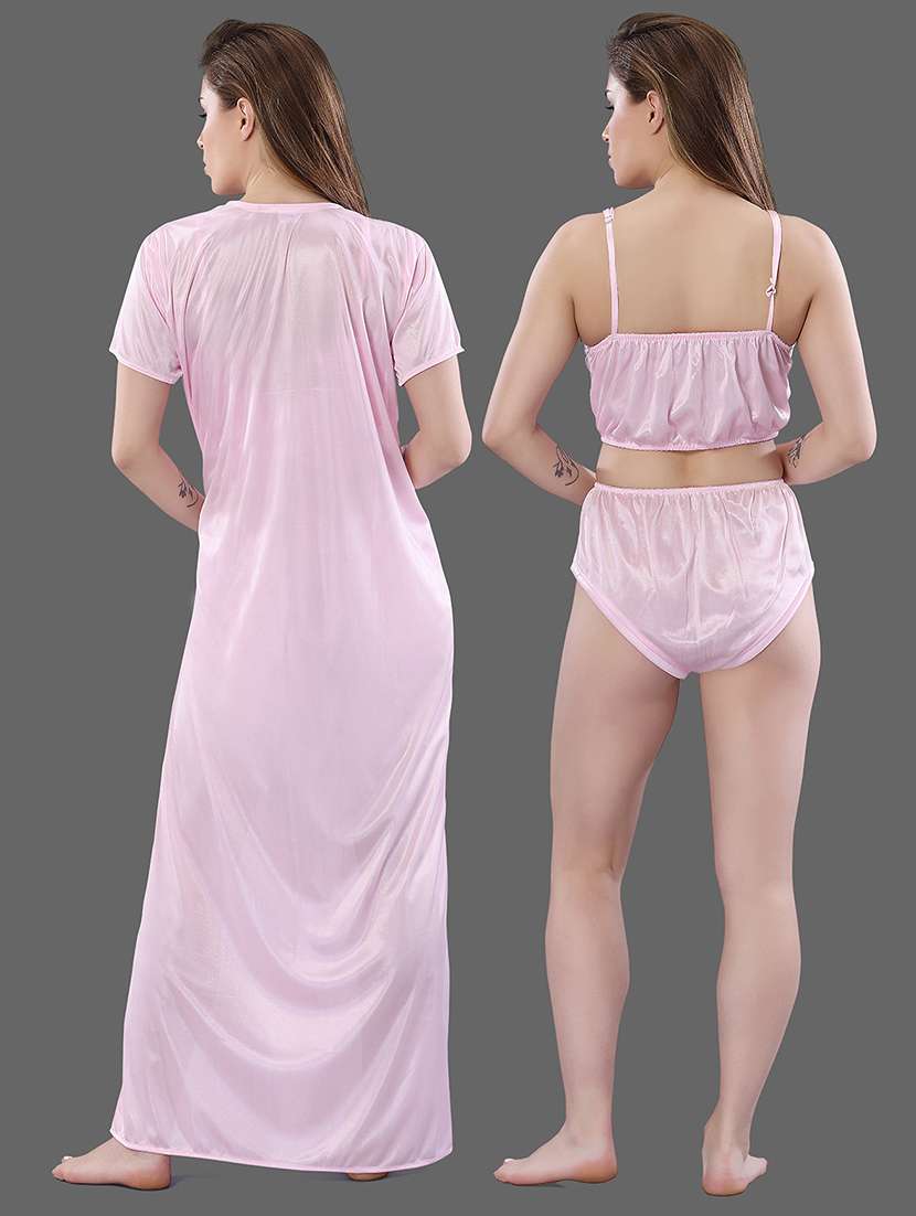 women solid pink nighty set - 18801327 -  Standard Image - 2