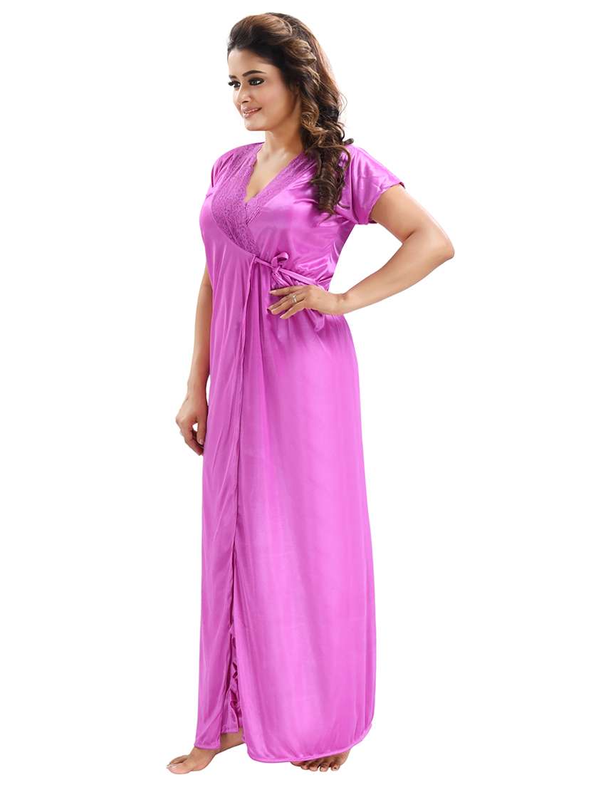 pack of 4 v-neck satin maxi wrap nightdress - 18801330 - Standard Image - 2
