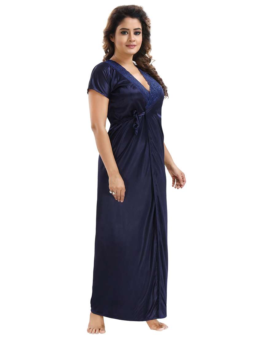 pack of 4 v-neck satin maxi wrap nightdress - 18801331 -  Standard Image - 2