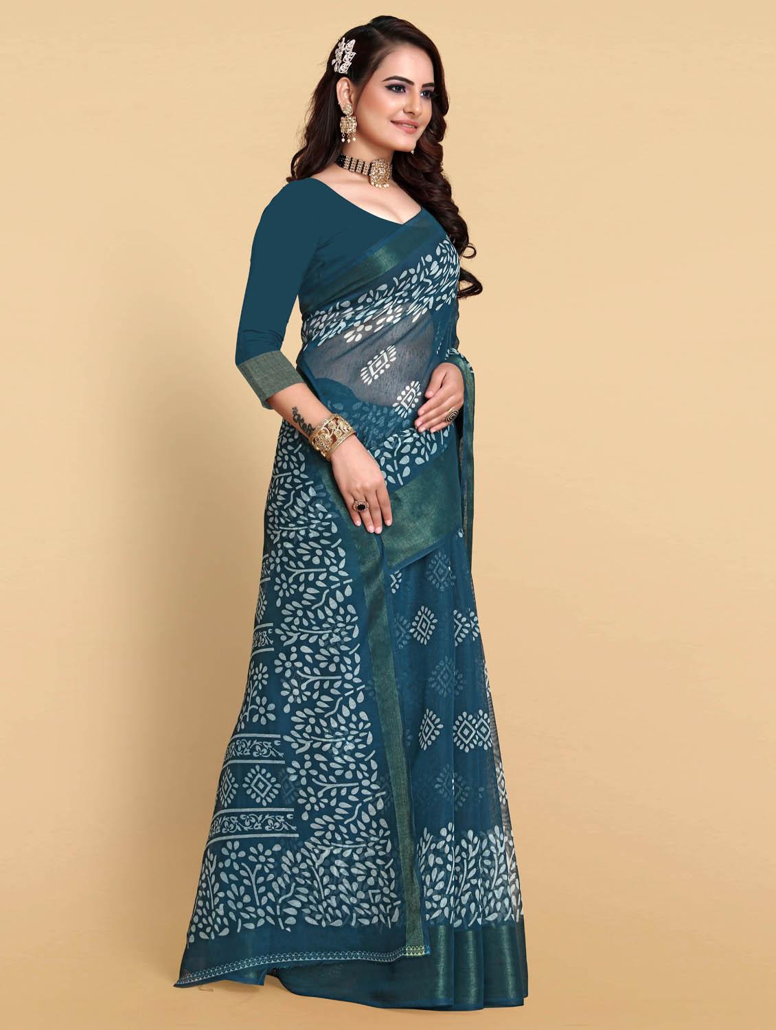 women's self design indigo colored saree with blouse - 18801371 - Standard Image - 2