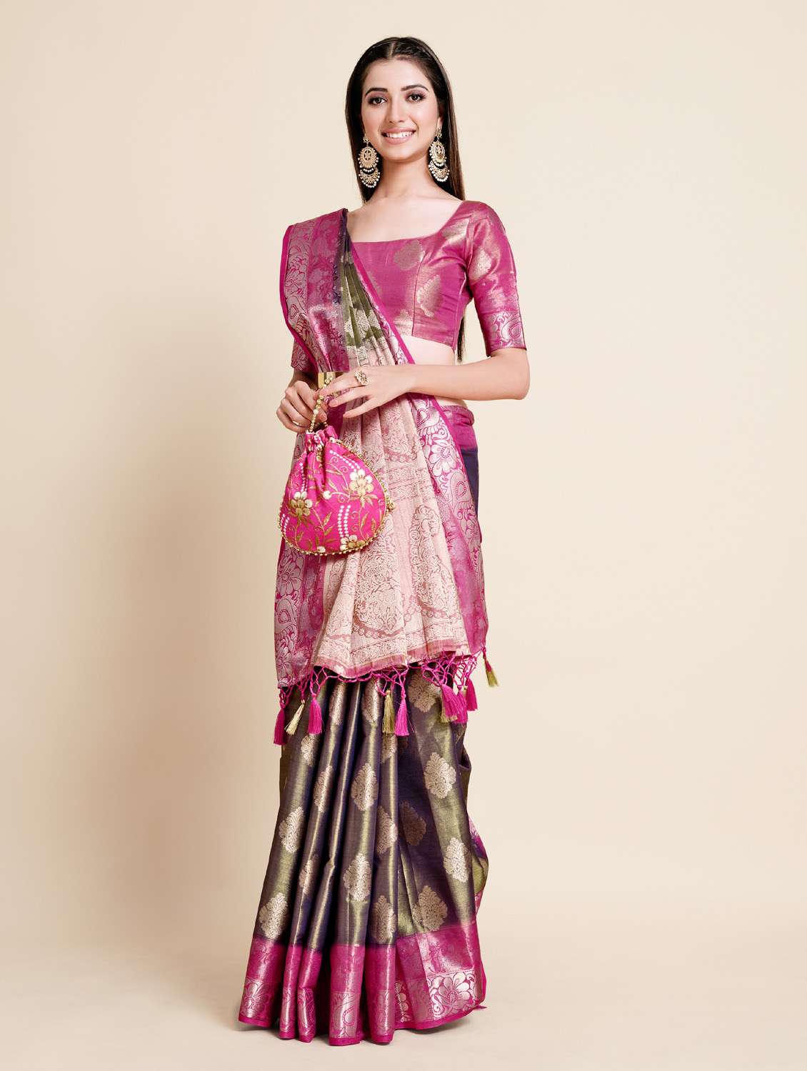 women's self design magenta colored saree
