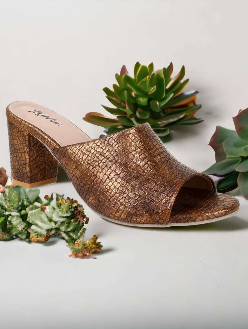 copper synthetic slip on sandals