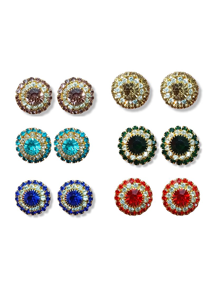  pack of 6 multi colored metal studs earrings - 18801593 -  Zoom Image - 0
