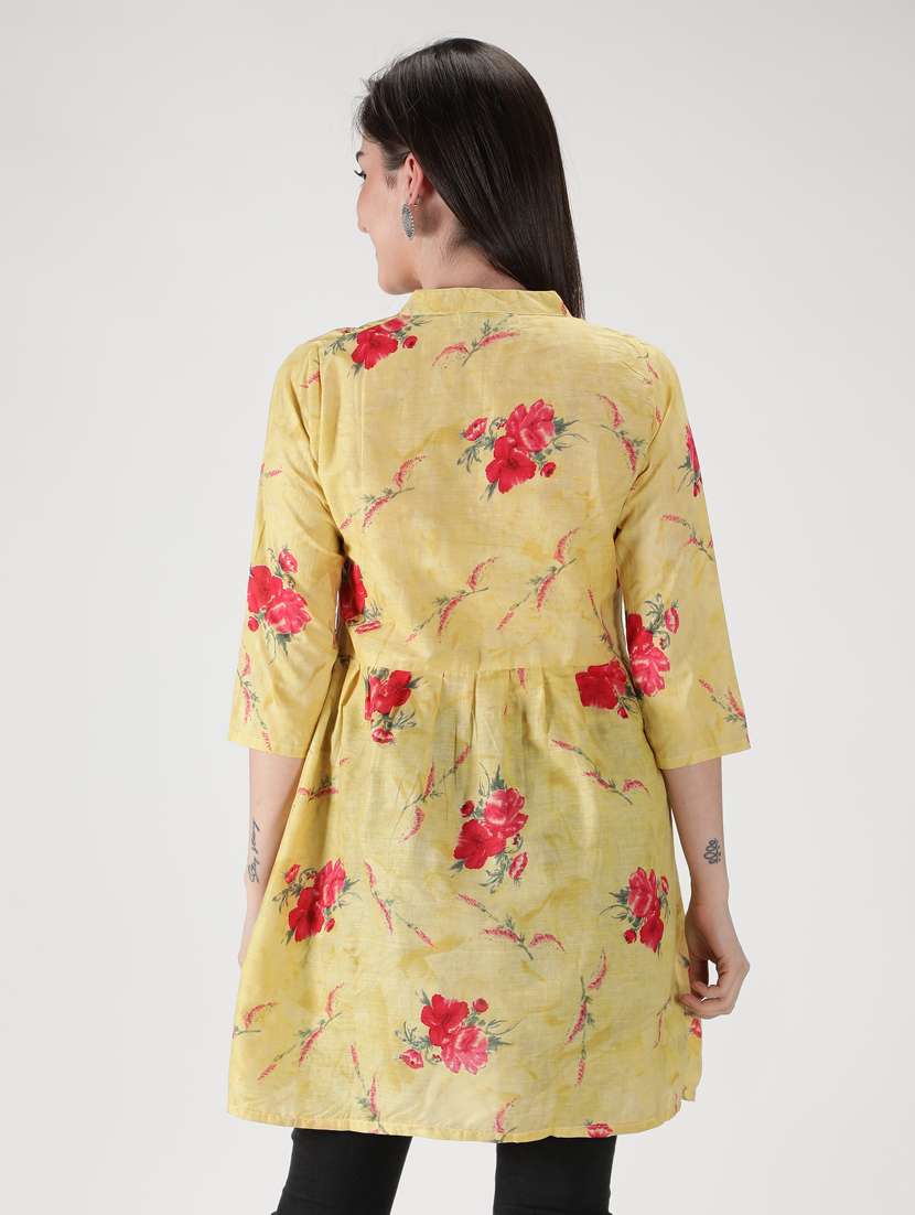 yellow cotton flared kurti - 18801647 - Standard Image - 2