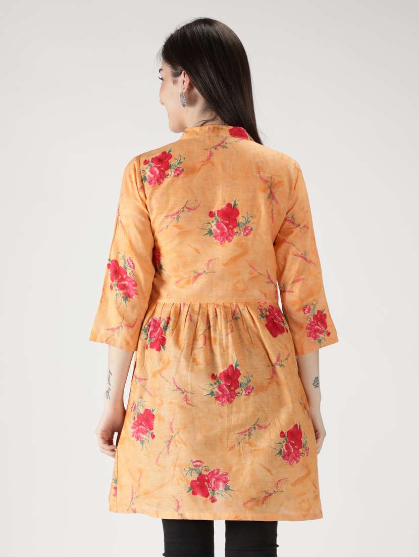 orange cotton flared kurti - 18801650 - Standard Image - 2