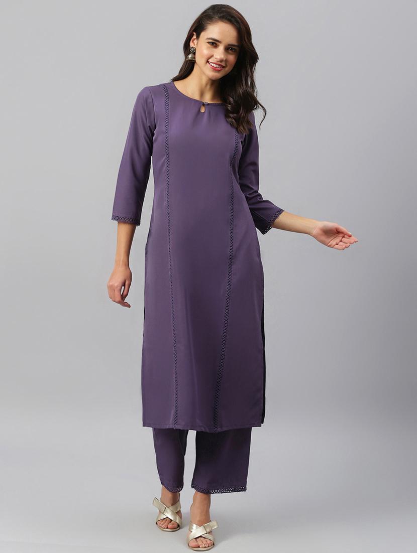 purple crepe kurta palazzo  set
