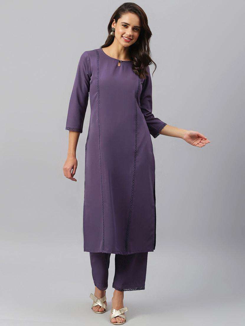 purple crepe kurta palazzo  set - 18801878 -  Standard Image - 2