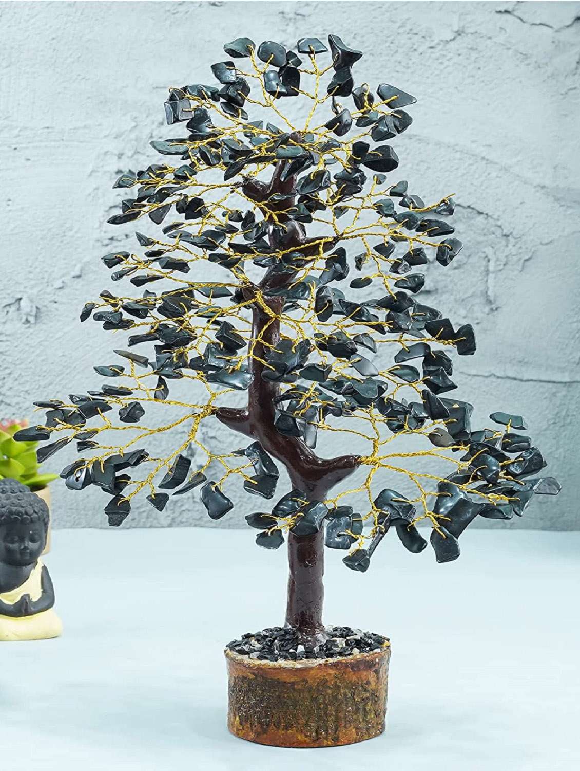 Black Tourmaline Stone Vastu Good Fortune Crystal Tree Wooden Base For Home/office Décor For Gift - 300 Beads - 18802202 -  Standard Image - 2