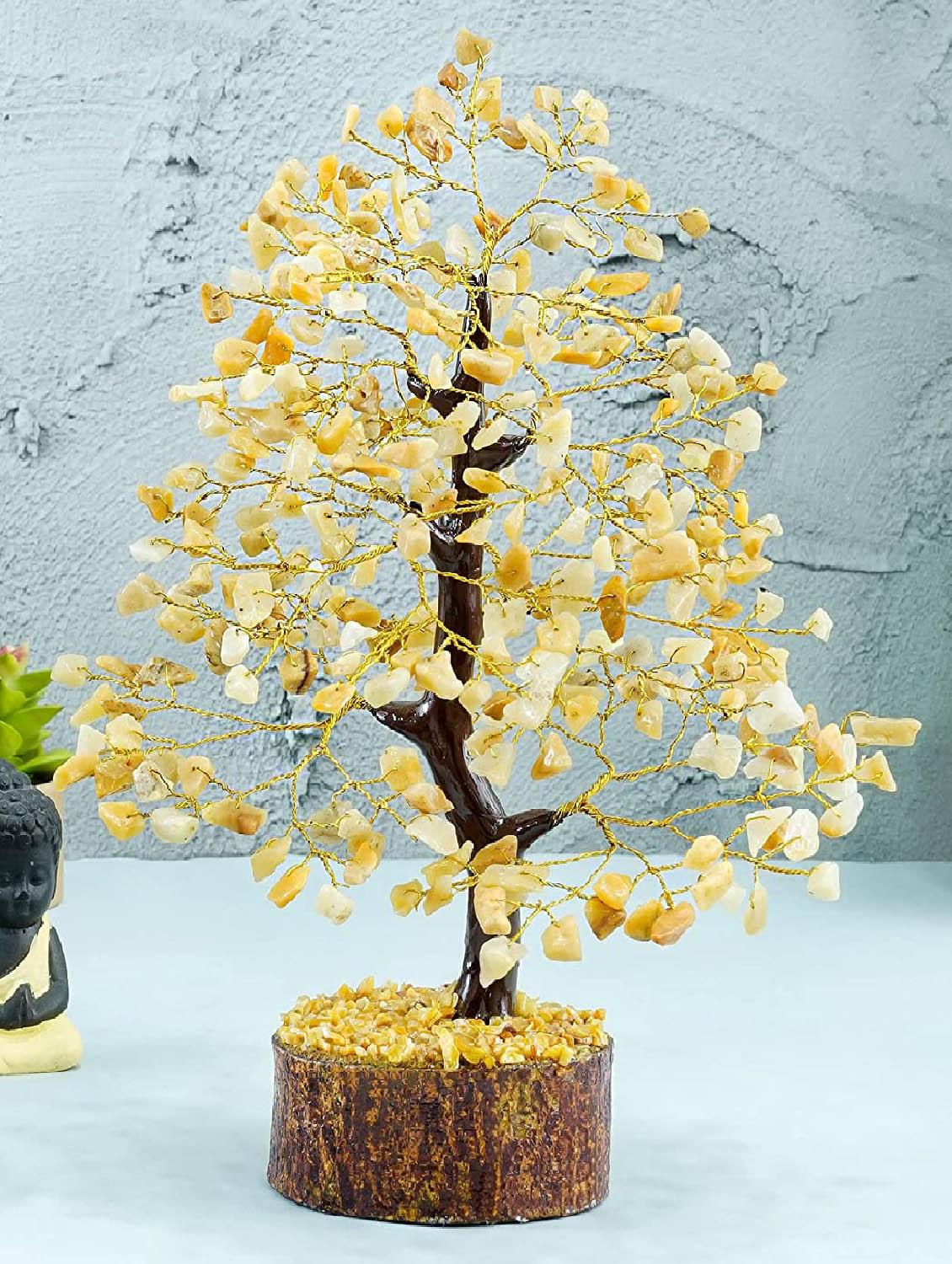 yellow aventurine stone vastu good fortune crystal tree wooden base wooden base for home/office décor for gift - 300 beads - 18802203 - Zoom Image - 0