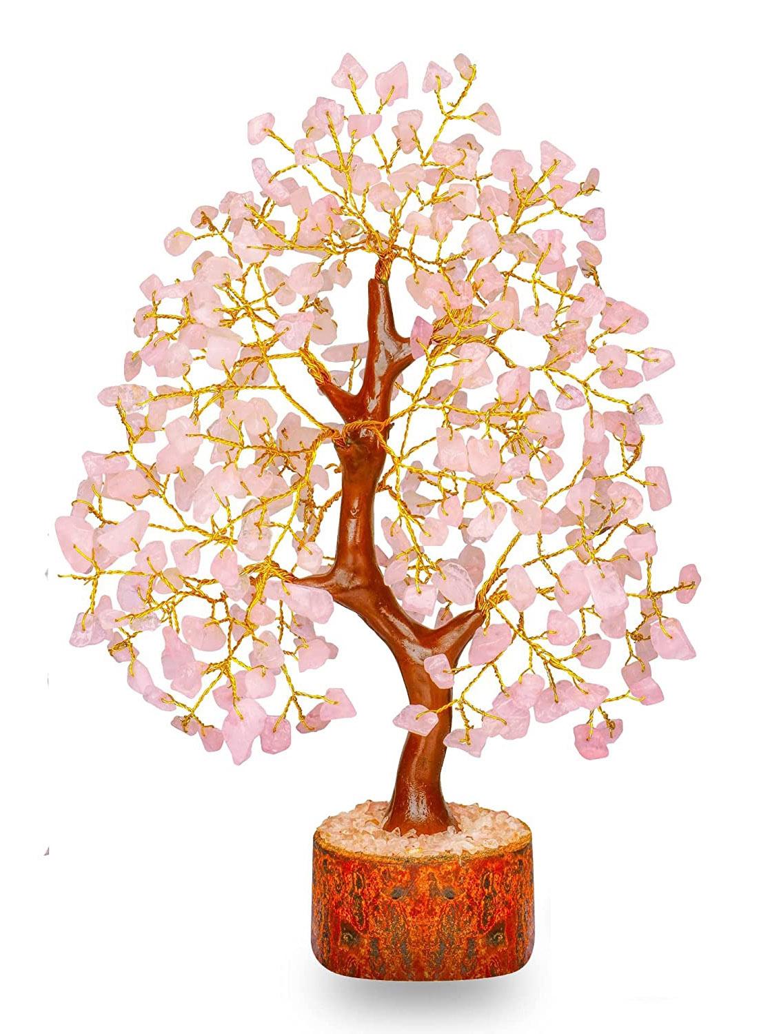 rose quartz stone vastu good fortune crystal tree wooden base for home/office décor for gift - 300 beads - 18802205 - Standard Image - 2