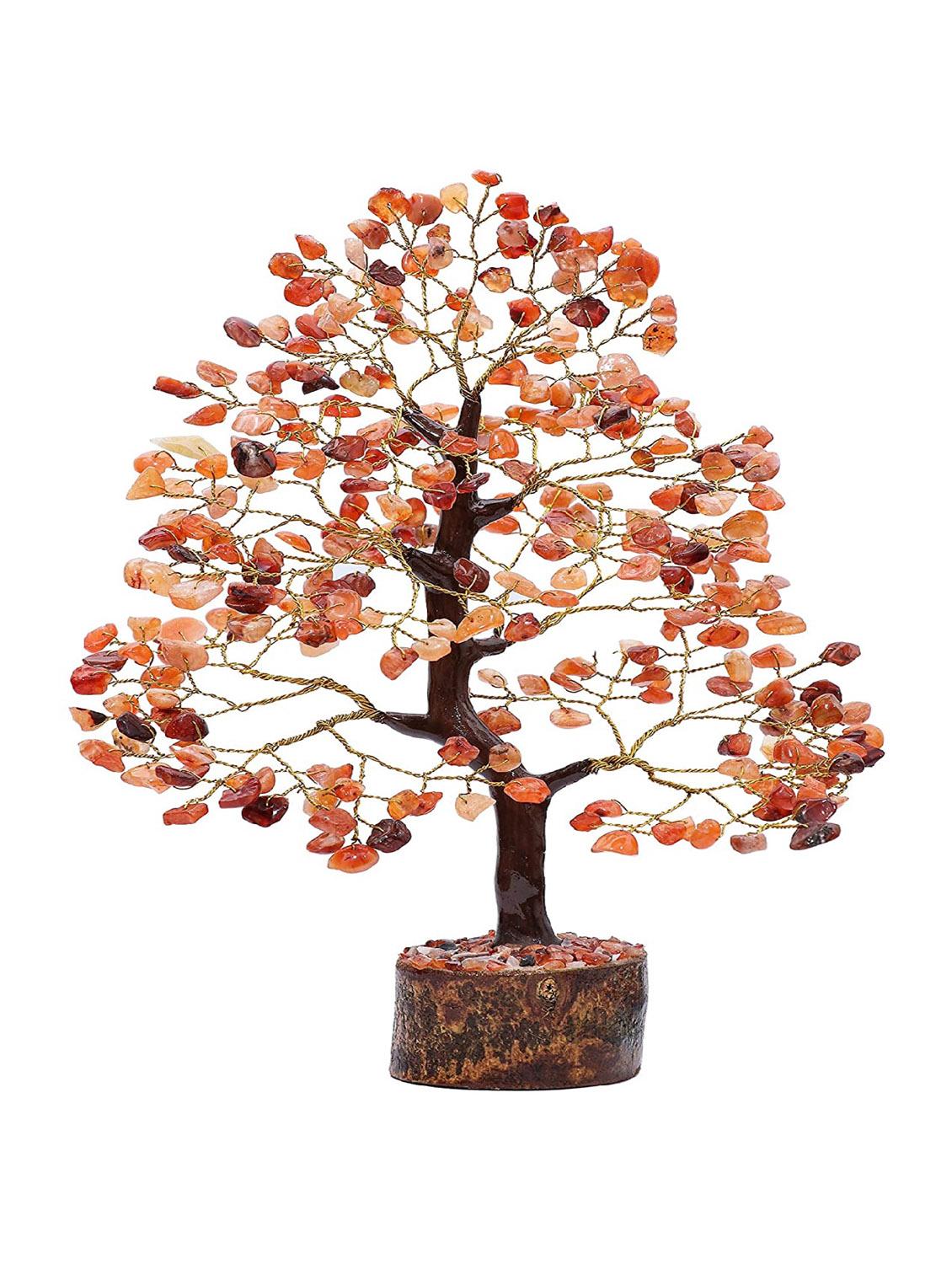 carnelian stone vastu good fortune crystal tree wooden base for home/office décor for gift - 300 beads - 18802206 - Standard Image - 2
