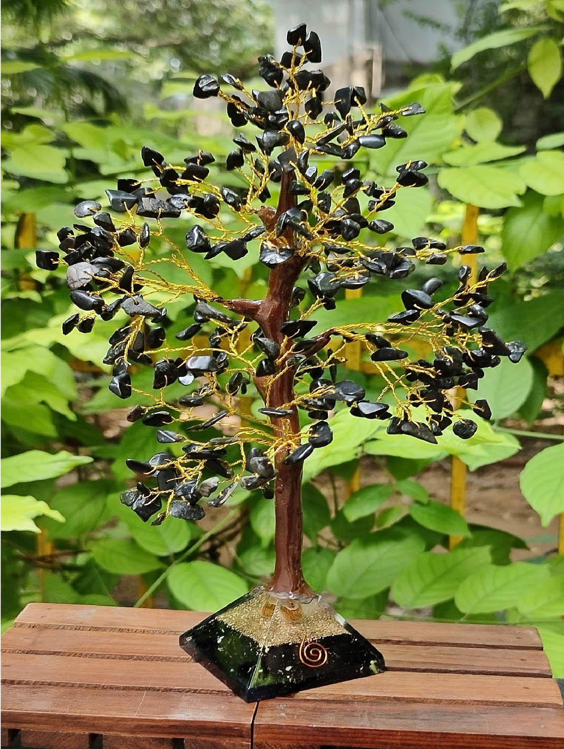 black tourmaline stone with pyramid base vastu good fortune crystal tree wooden base for home/office décor for gift - 300 beads - 18802212 - Standard Image - 2