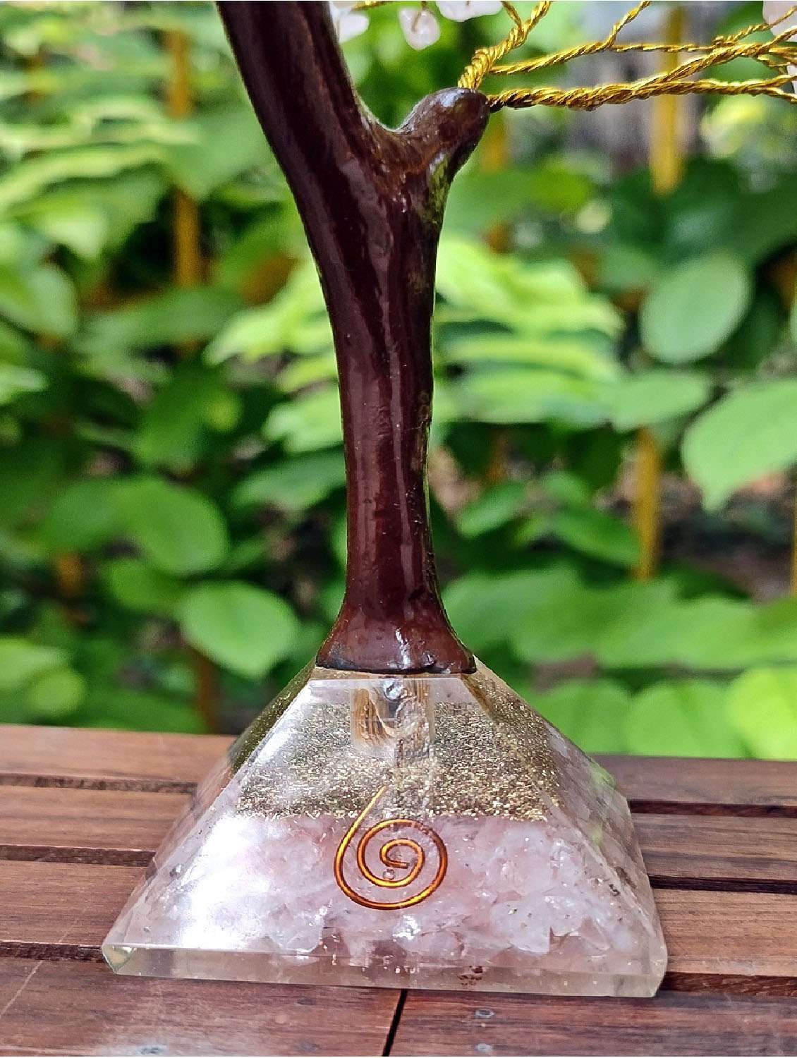 Rose Quartz Stone With Pyramid Base Vastu Good Fortune Crystal Tree Wooden Base For Home/office Décor For Gift - 300 Beads - 18802215 -  Standard Image - 2