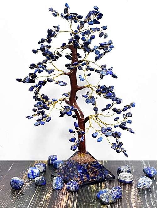 lapis lazuli stone with pyramid base vastu good fortune crystal tree wooden base for home/office décor for gift - 300 beads - 18802217 -  Standard Image - 0