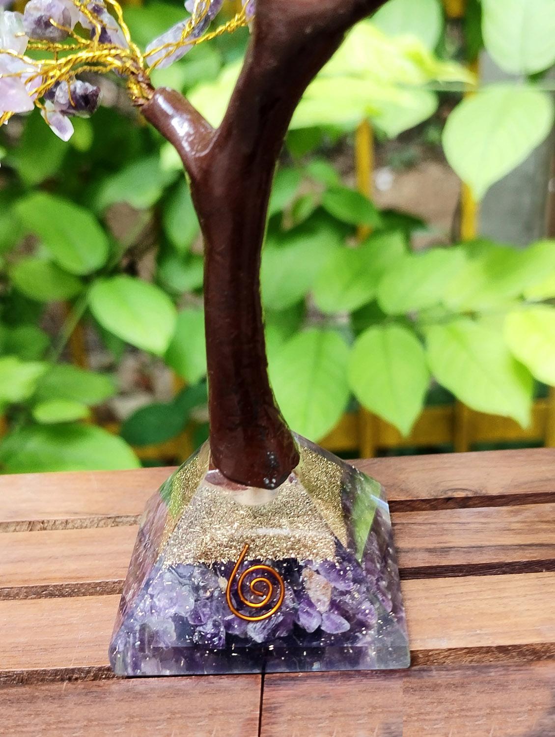 amethyst stone with pyramid base vastu good fortune crystal tree wooden base for home/office décor for gift - 300 beads - 18802218 - Standard Image - 2