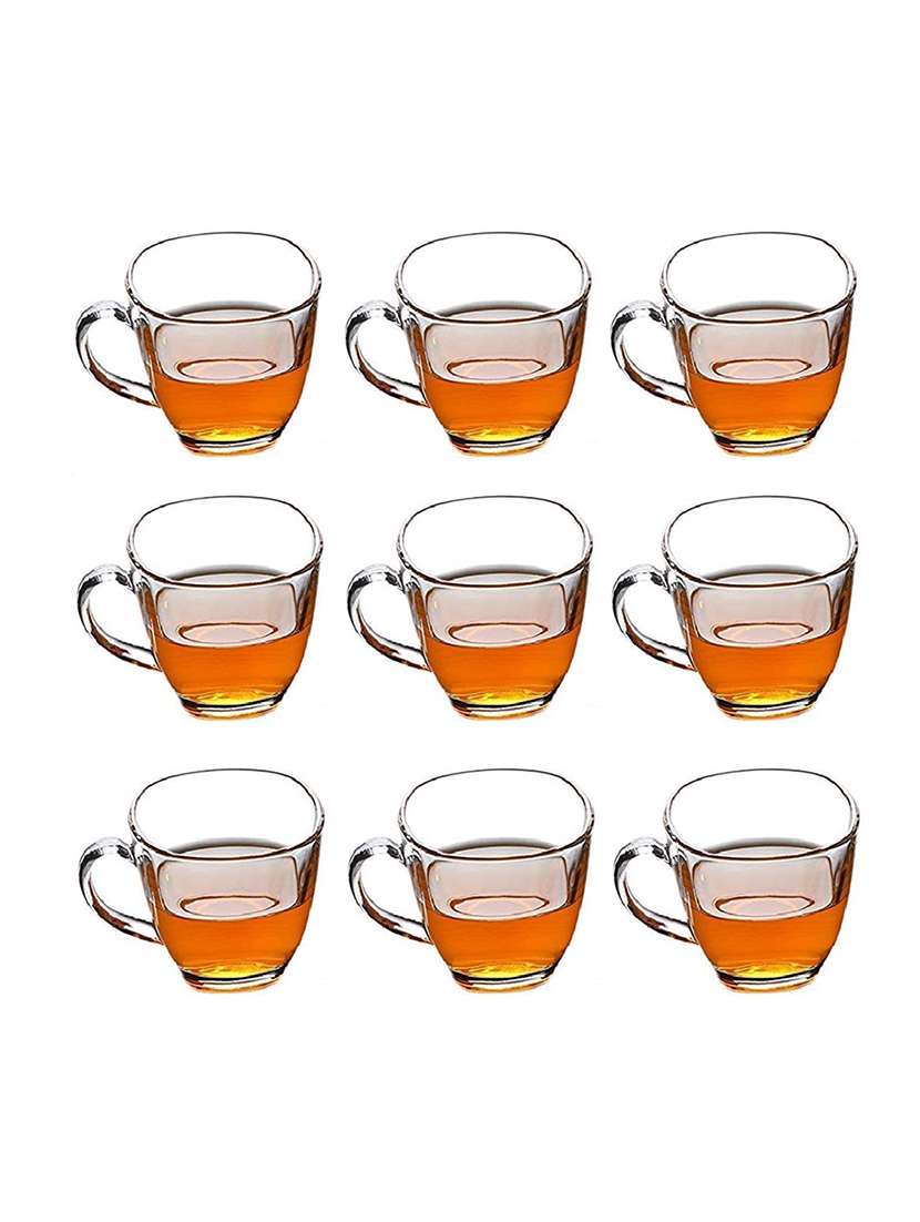 designer & stylish transparent tea/coffee cup, glass, 180 ml, pack of- 9