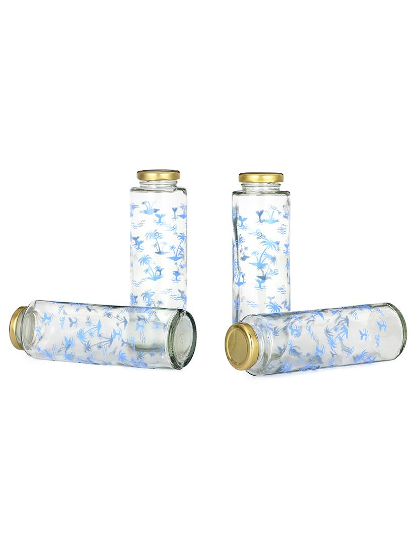 nature tree glass water/milk bottle, metal metal cap, 400ml, pack of 4