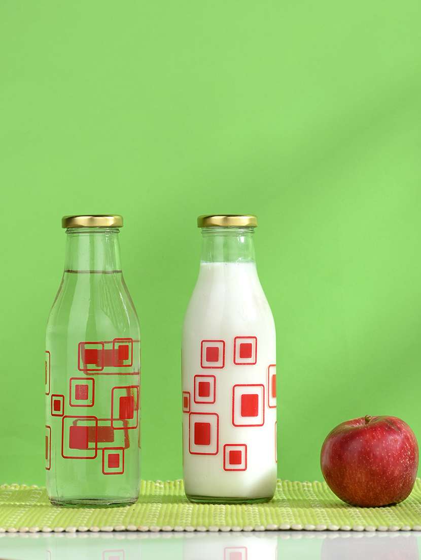 red square glass water/milk bottle, metal metal cap, 500ml, pack of 8