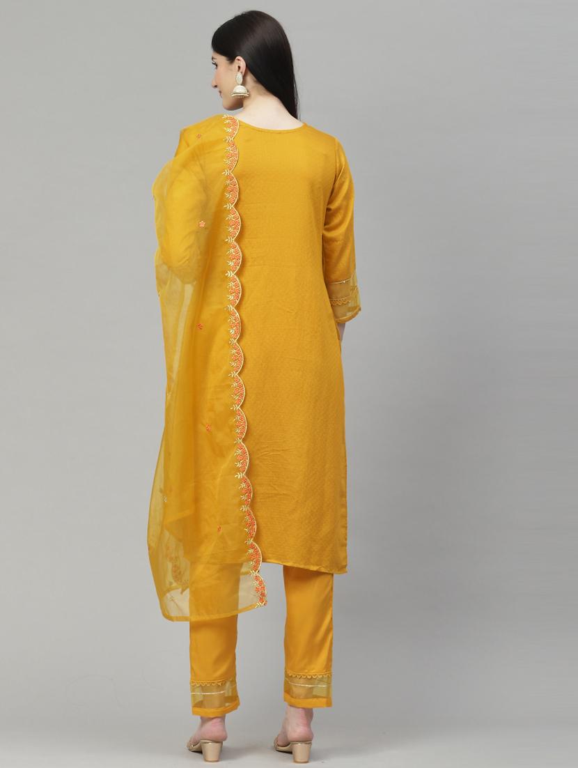 yellow cotton blend kurta pant set - 18823019 - Standard Image - 2