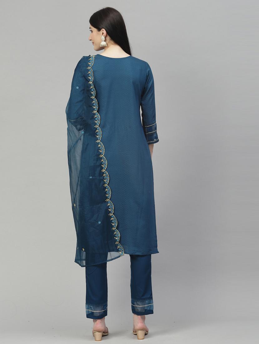 teal cotton blend kurta pant set - 18823020 - Standard Image - 2