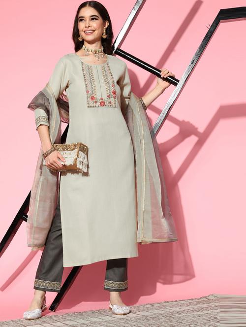 women beige kurta pant set with dupatta - 18823023 -  Standard Image - 0
