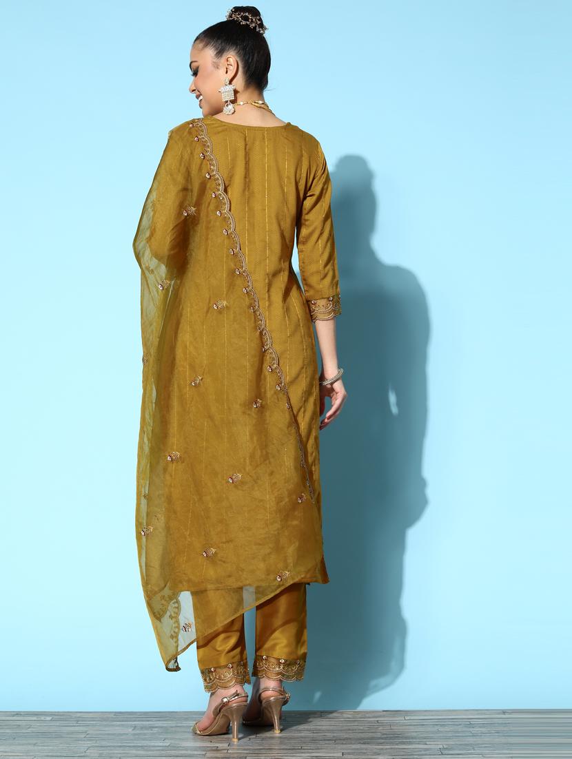 yellow silk kurta pant set - 18823040 - Standard Image - 2